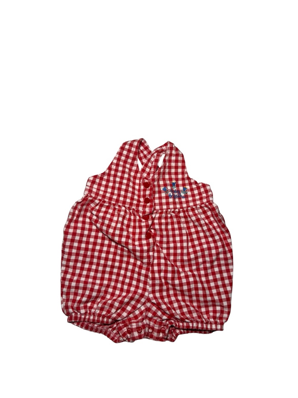 Vintage OshKosh Gingham Bubble Romper Floral Embroidery